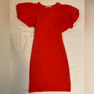Zara red mini dress with ruffle sleeves, S